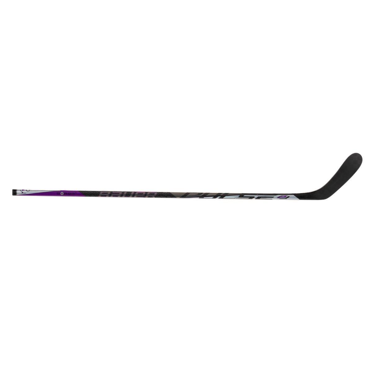BAUER Pulse 2 intermediate hockey stick with a stylish black and purple graphic design.