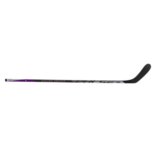 BAUER Pulse 2 intermediate hockey stick with a stylish black and purple graphic design.