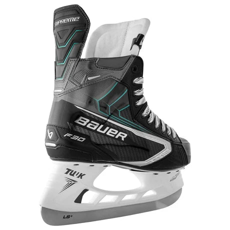 BAUER Supreme F30 intermediate skates showcasing sleek design and comfort for emerging hockey players.