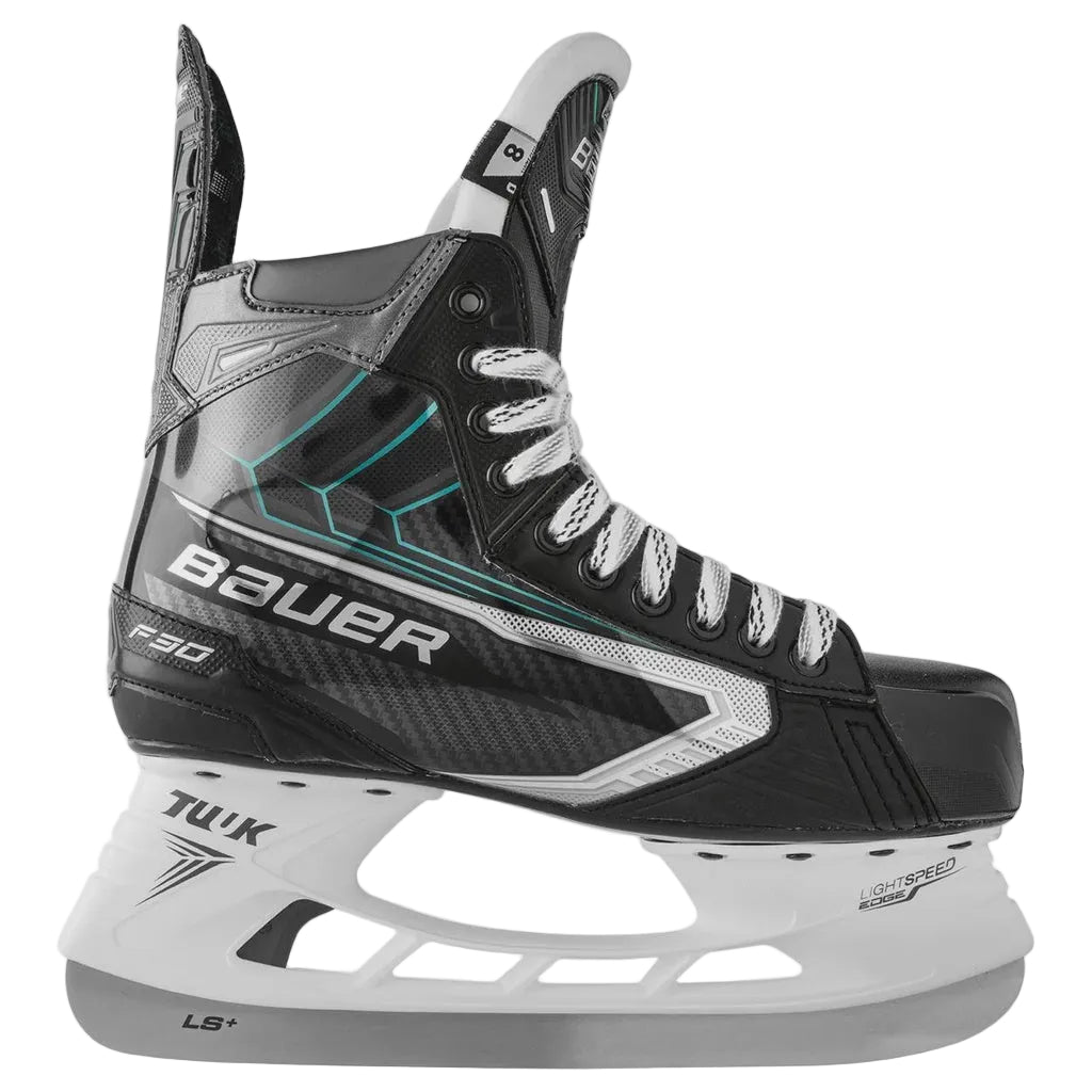 BAUER Supreme F30 intermediate skates on a white background showcasing their sleek design and comfort features.
