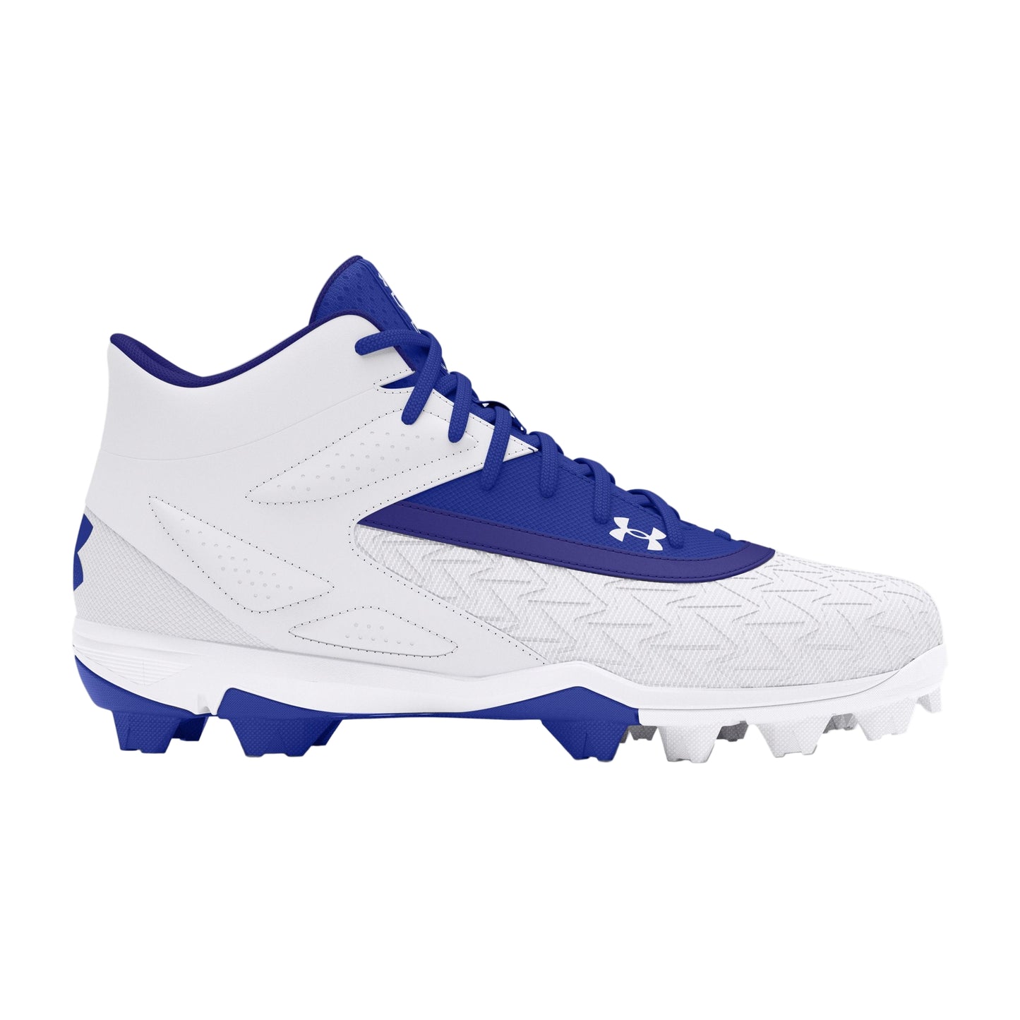 Mens Under Armour Leadoff Mid 3.0 Baseball Cleats white/blue